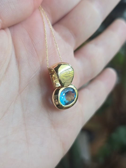 14K Swiss Blue Topaz Enhancer Pendant Necklace