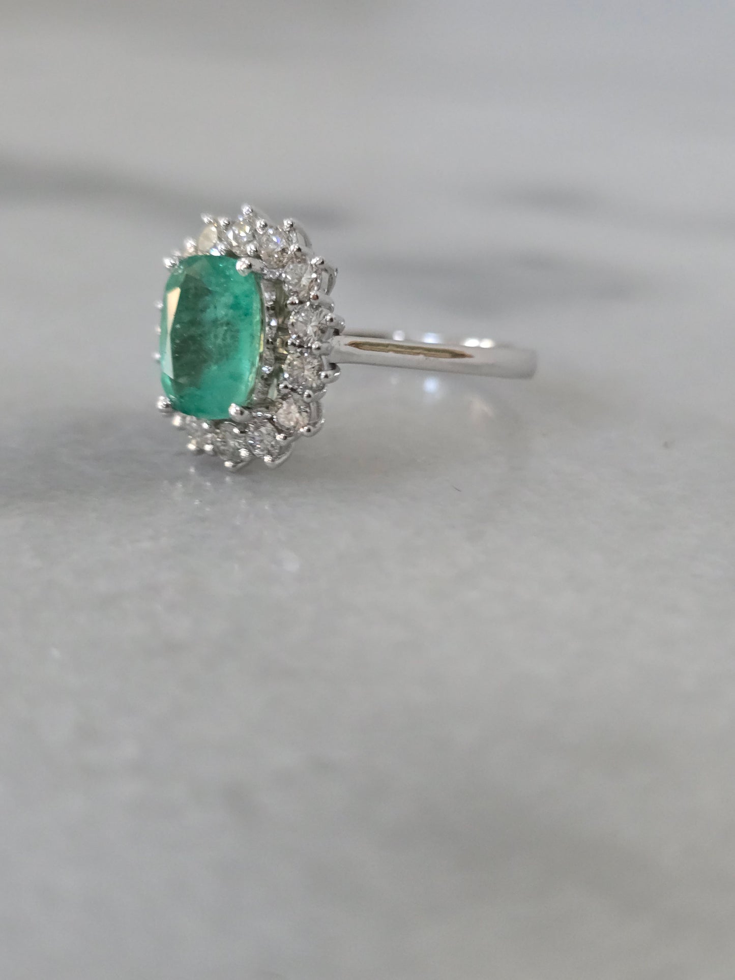 18k White Gold 1.90 CT Emerald and Diamond Ring