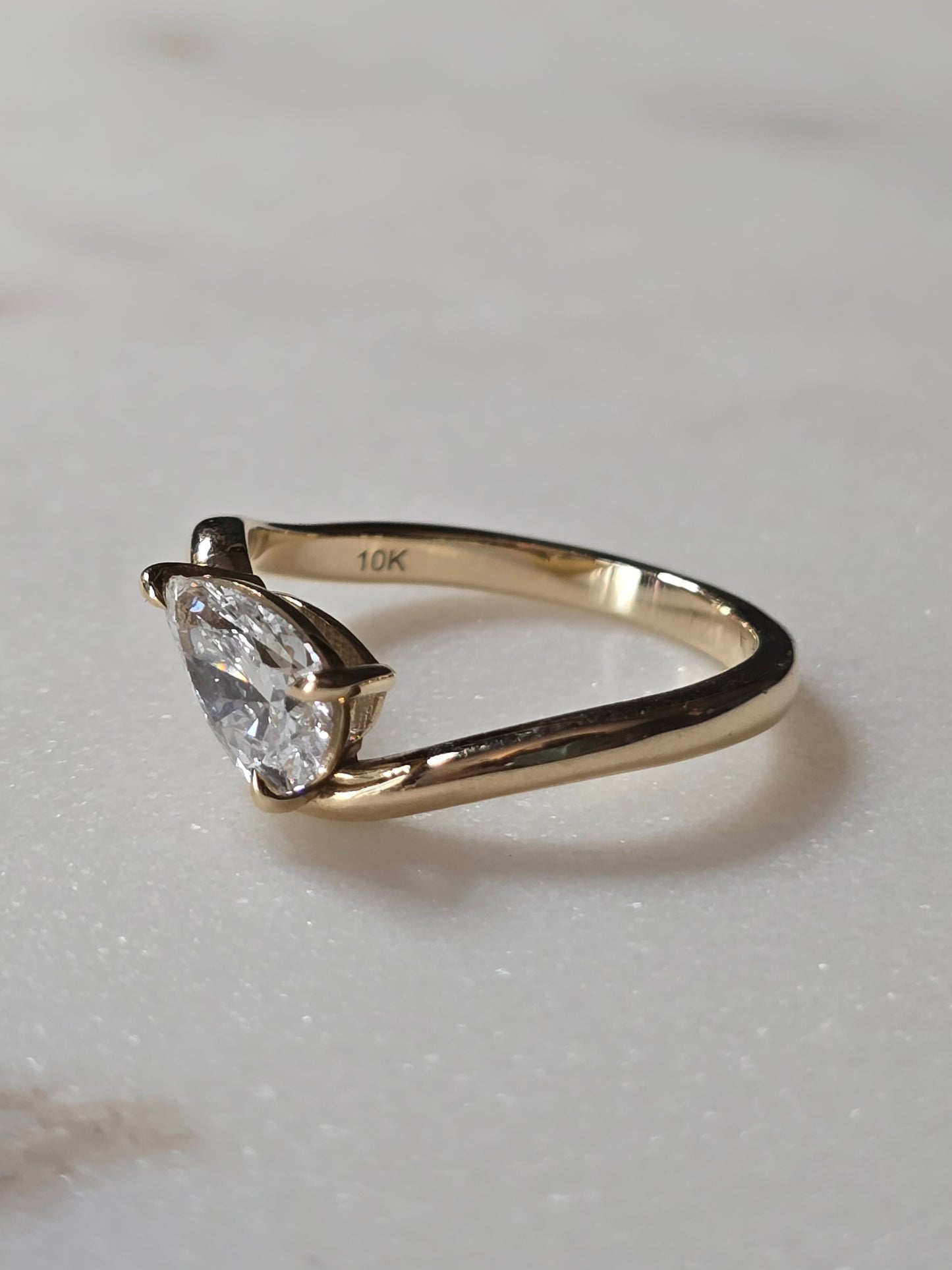 10k 1ct Pear Cut Lab Diamond Ring