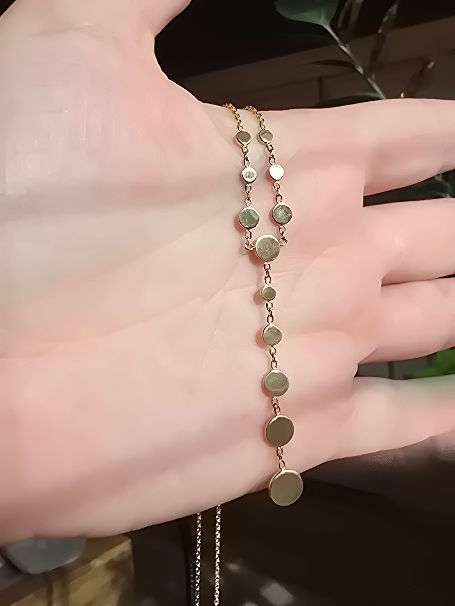 14K Graduated Disc Y Necklace