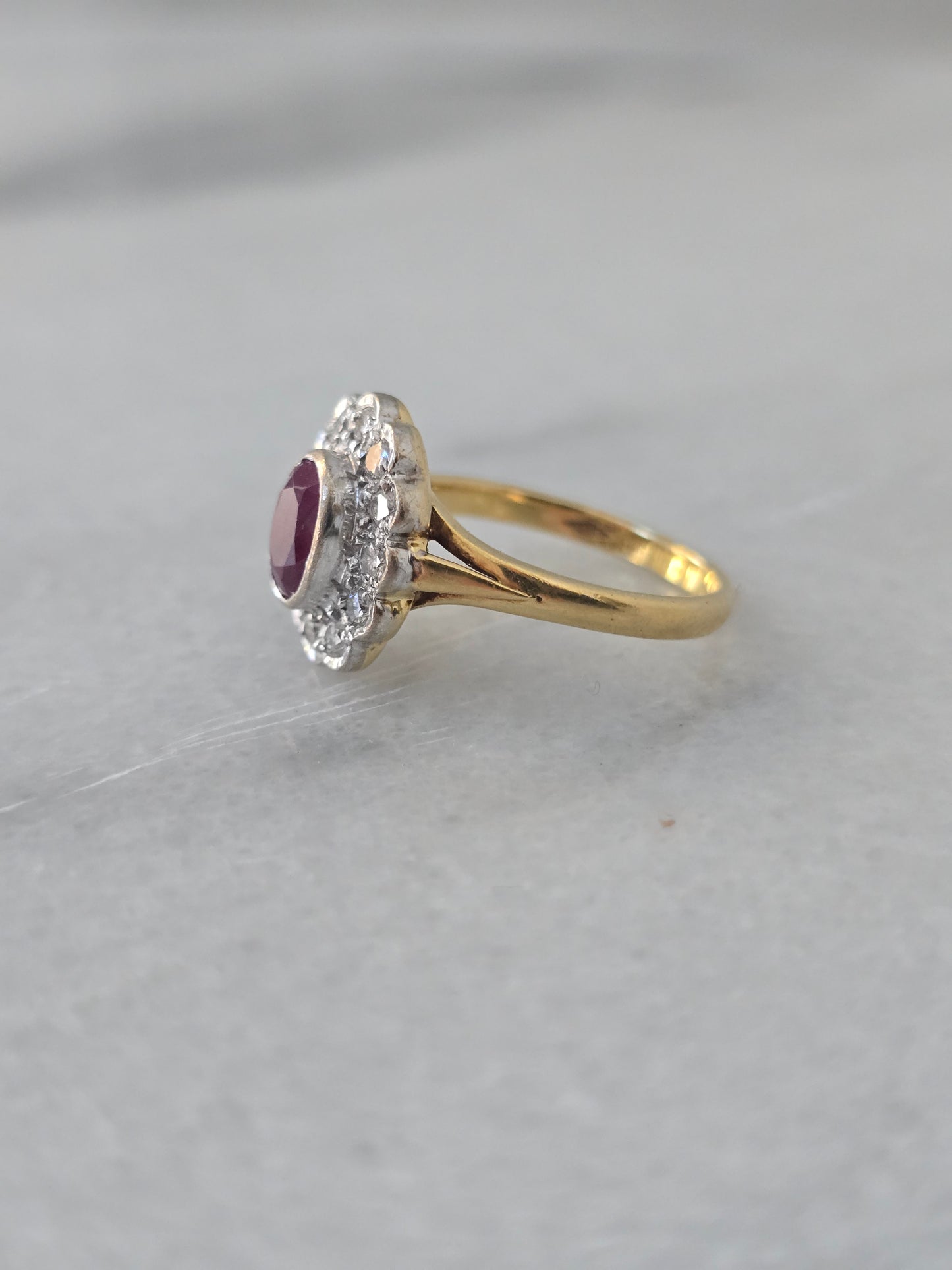 18k Diamond and Ruby Cluster Ring
