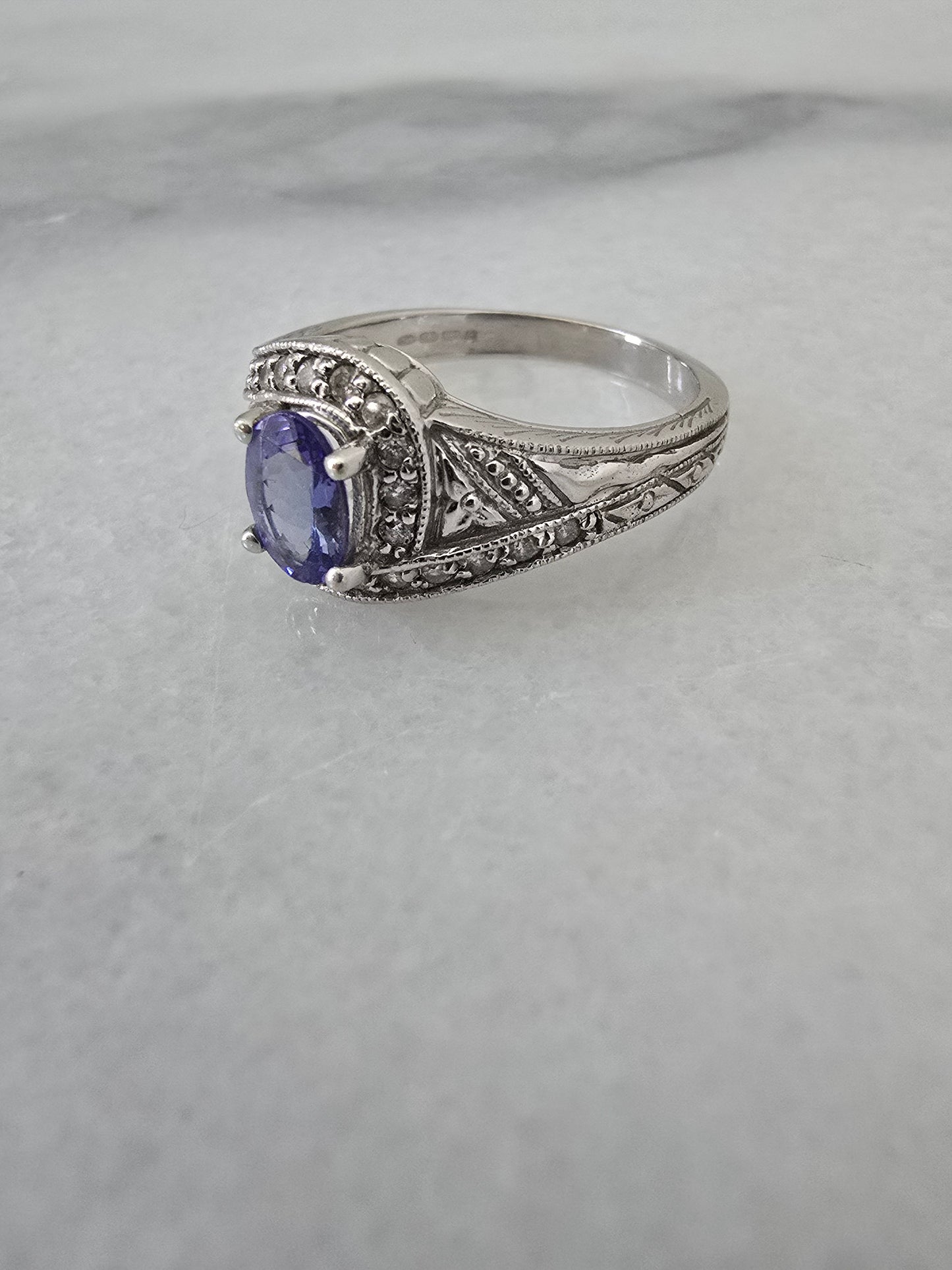 14k White Gold Tanzanite and Diamond Ring