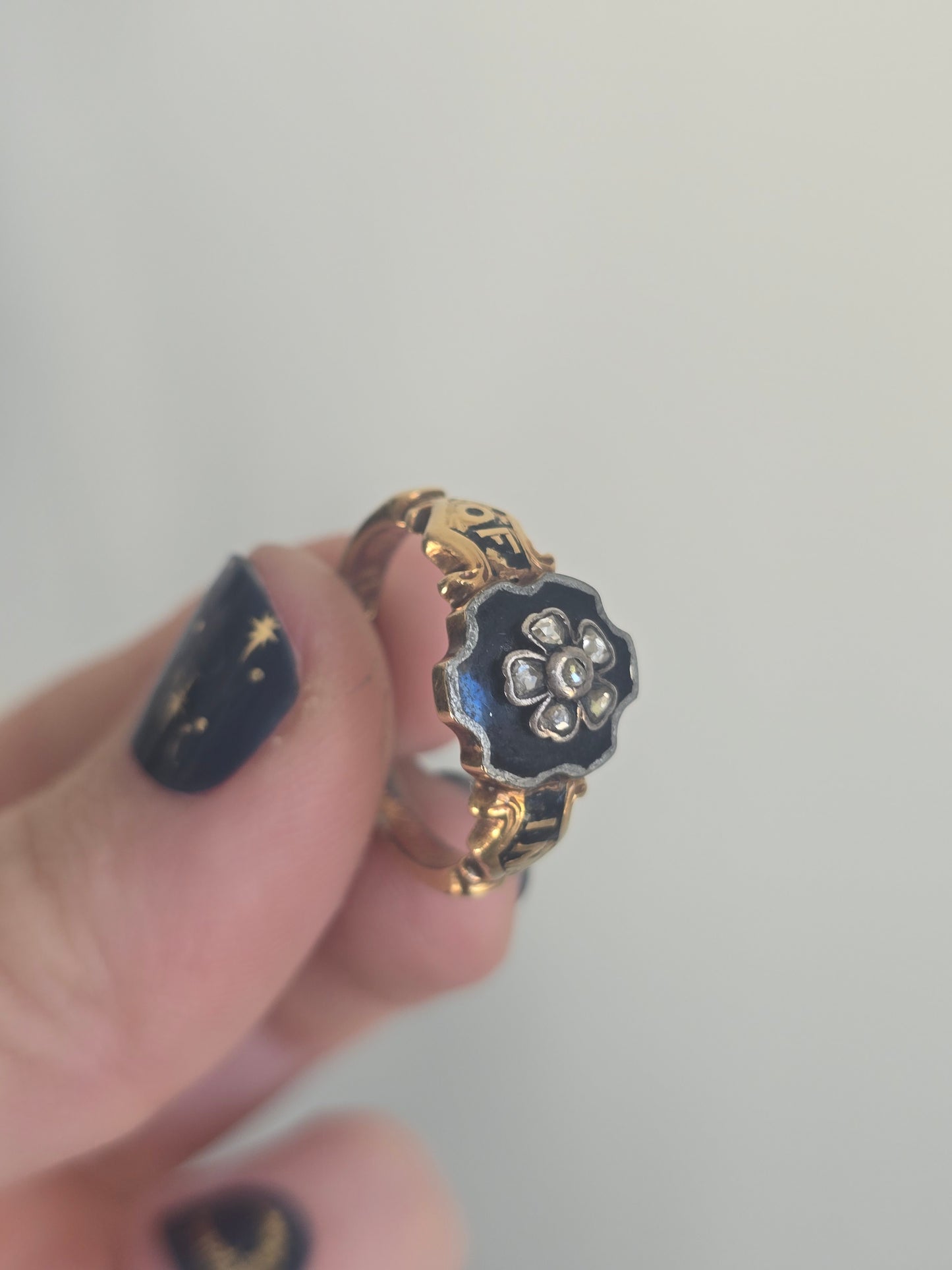 Antique Diamond and Enamel Mourning Ring