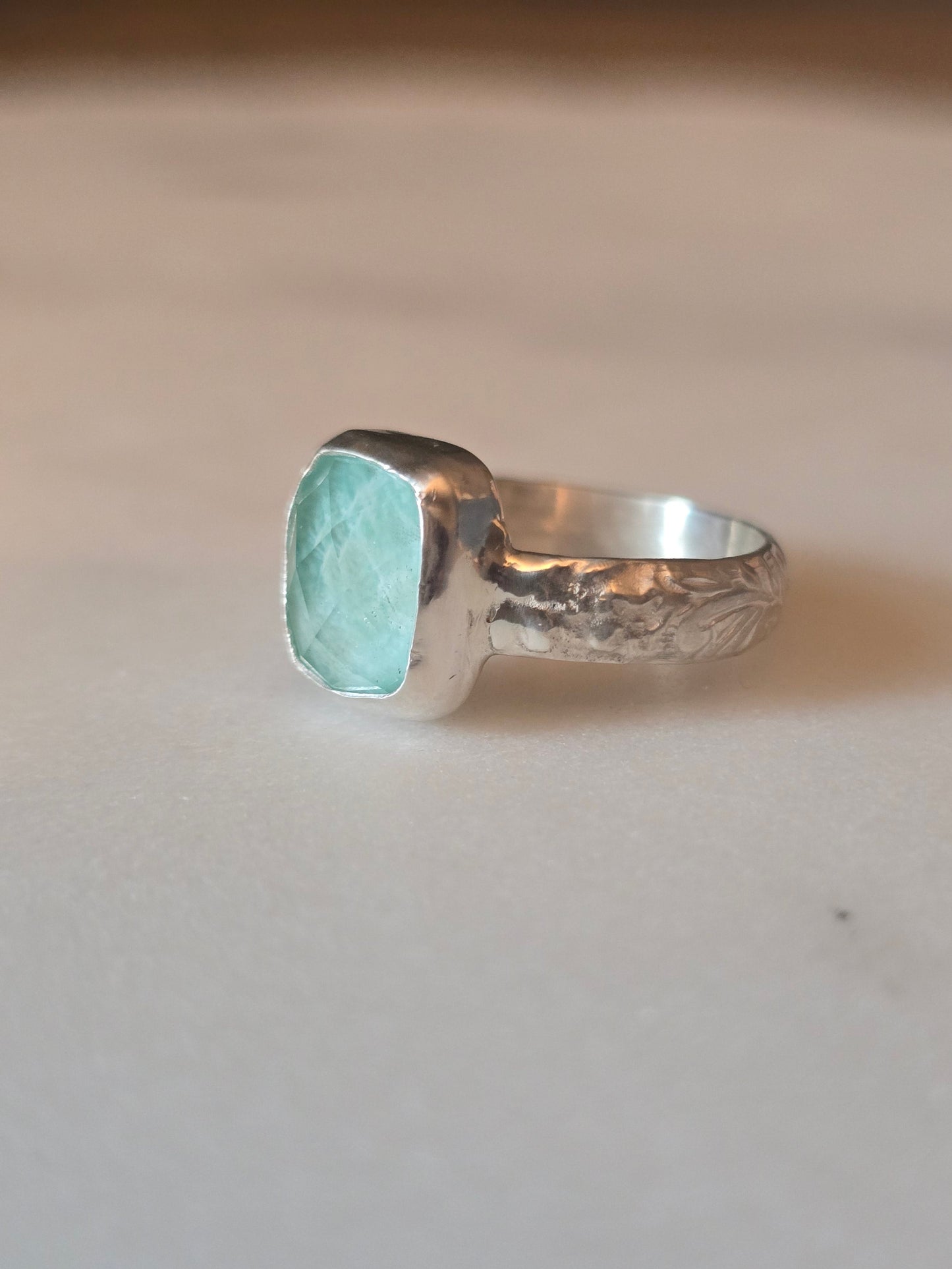 The Jardin Ring - Handcrafted Amazonite Floral Band – Size 7
