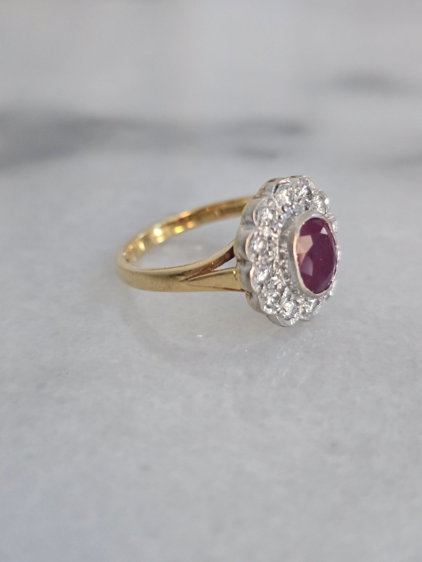 18k Diamond and Ruby Cluster Ring