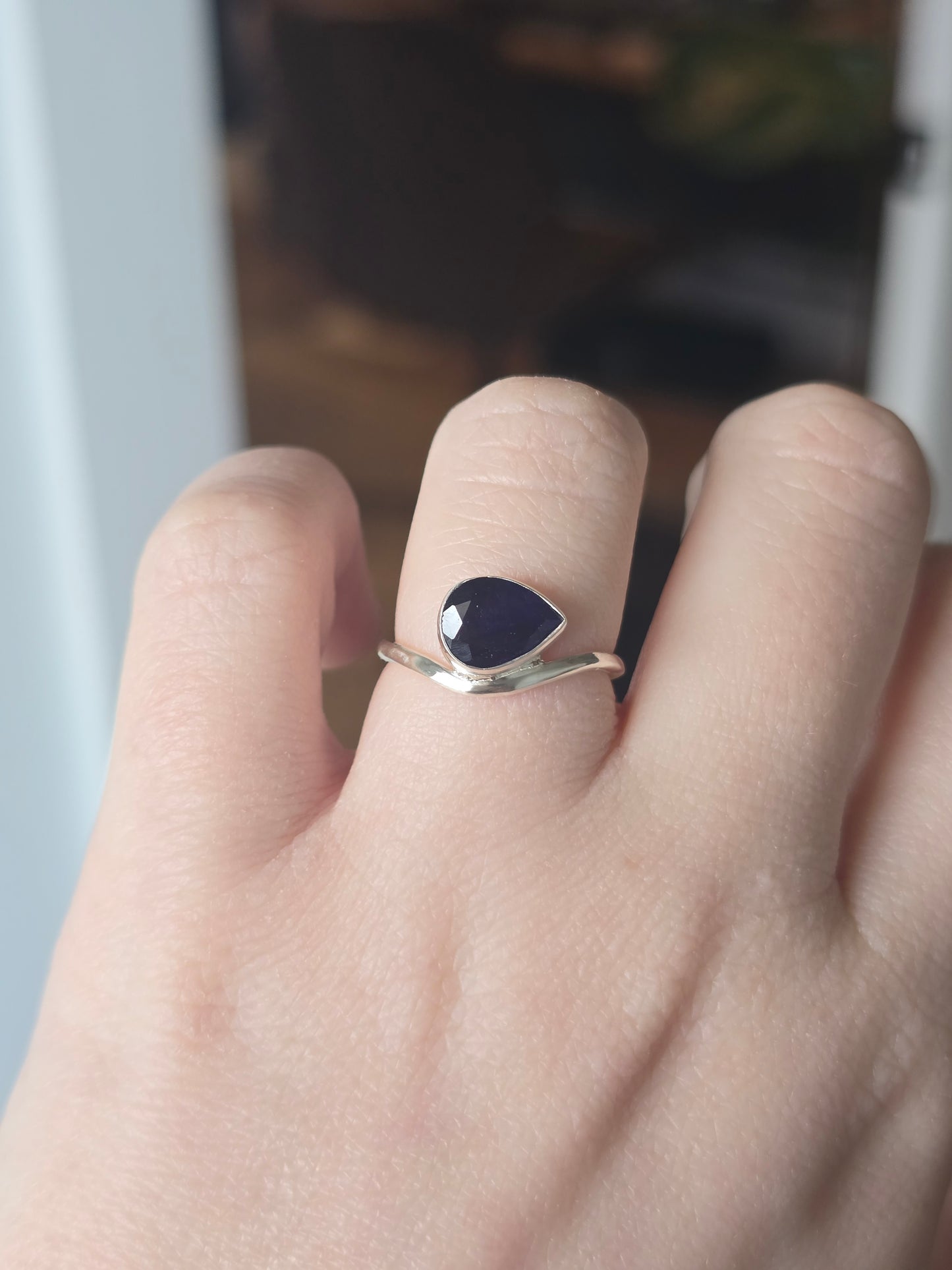 The Meridian Ring - Handmade East–West Pear Blue Sapphire - Size 6