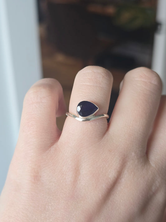 The Meridian Ring - Handmade East–West Pear Blue Sapphire - Size 6