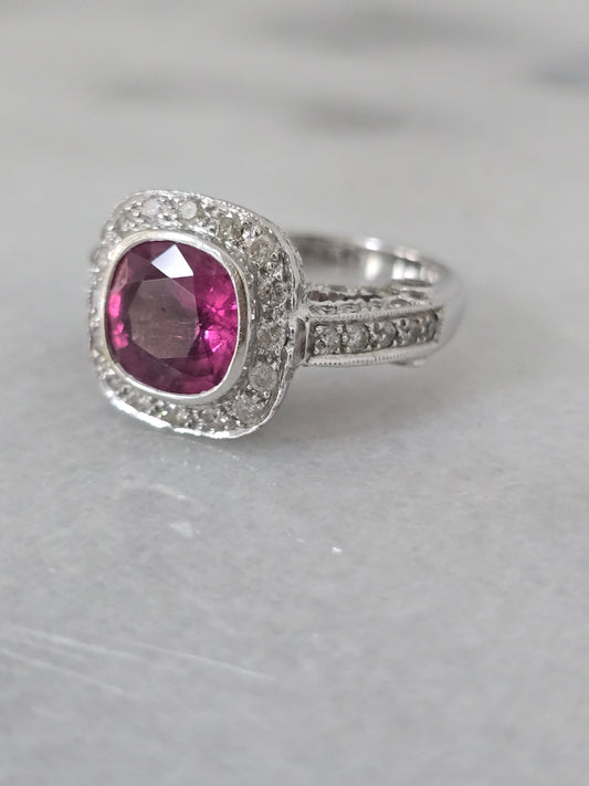 18k White Gold Pink Tourmaline and Diamond Ring