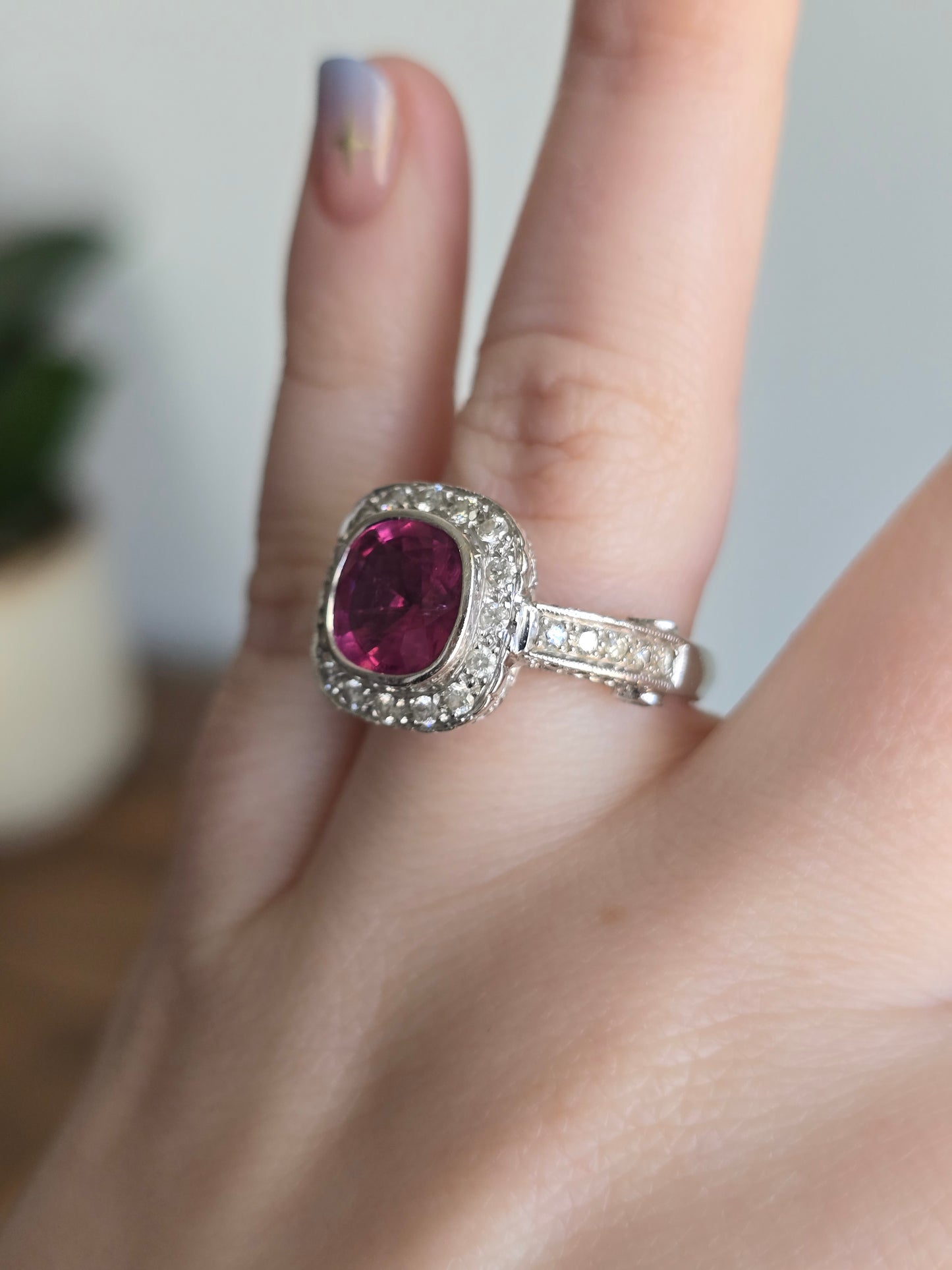 18k White Gold Pink Tourmaline and Diamond Ring