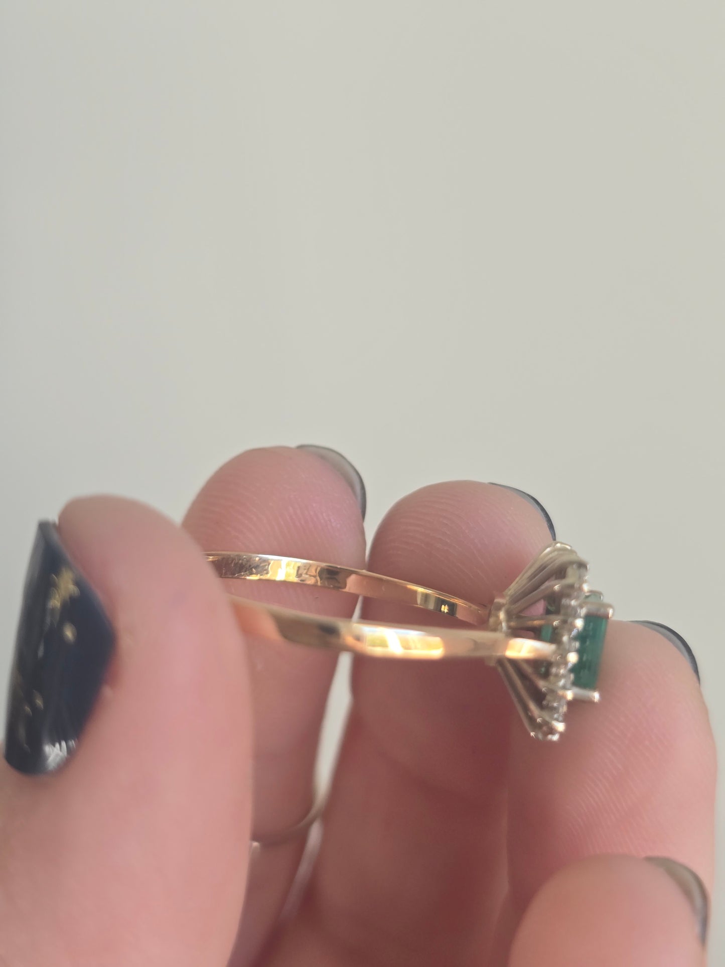 14k Yellow Gold Emerald and Diamond Ring