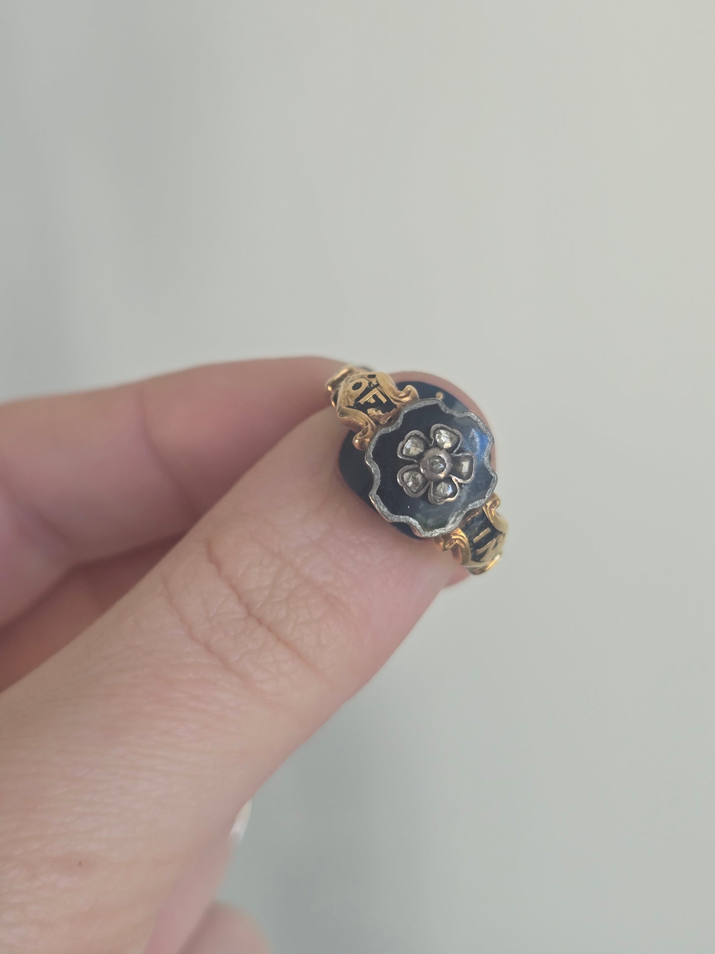 Antique Diamond and Enamel Mourning Ring