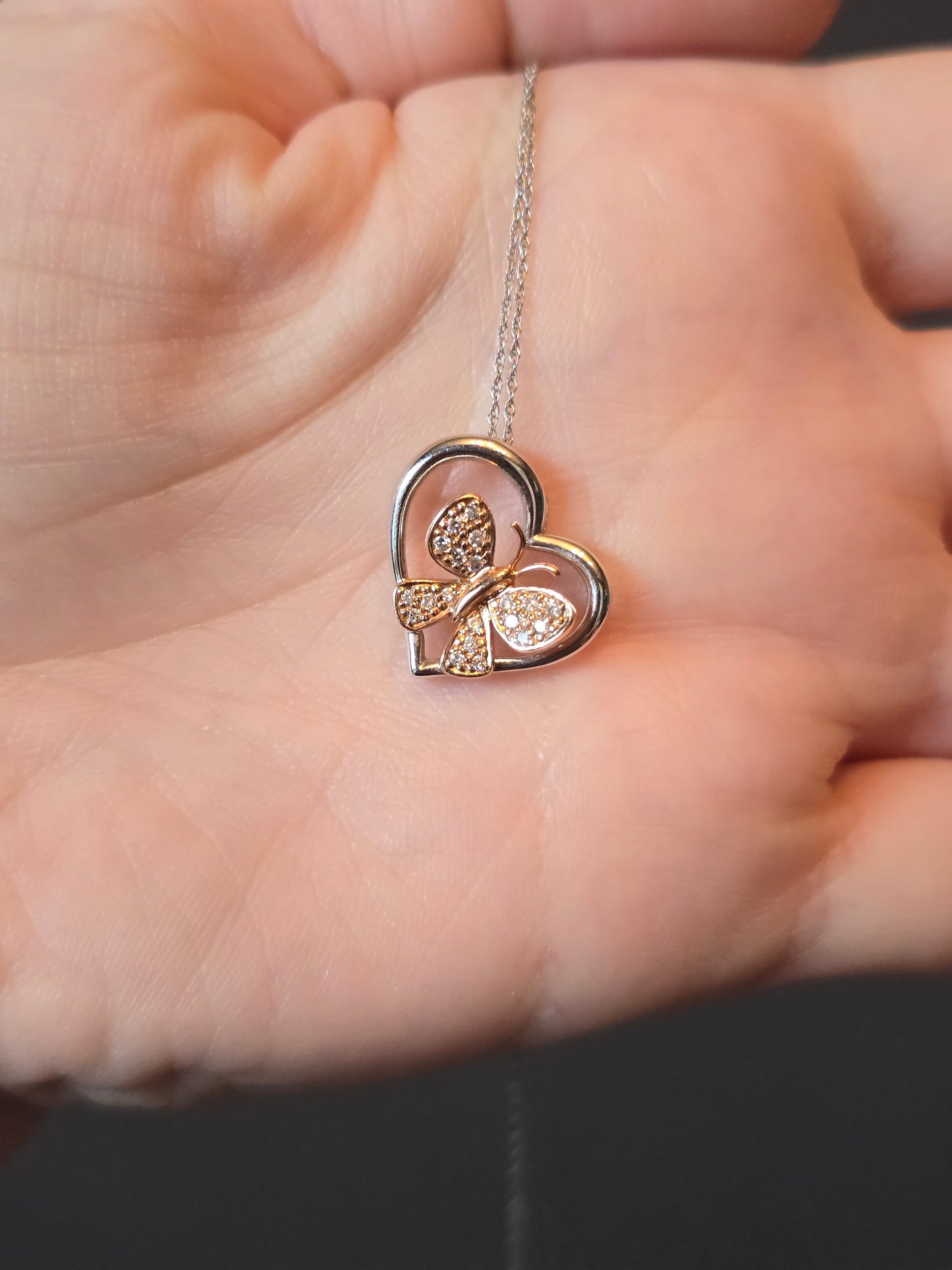 14K White Gold Necklace with Rose Gold Butterfly