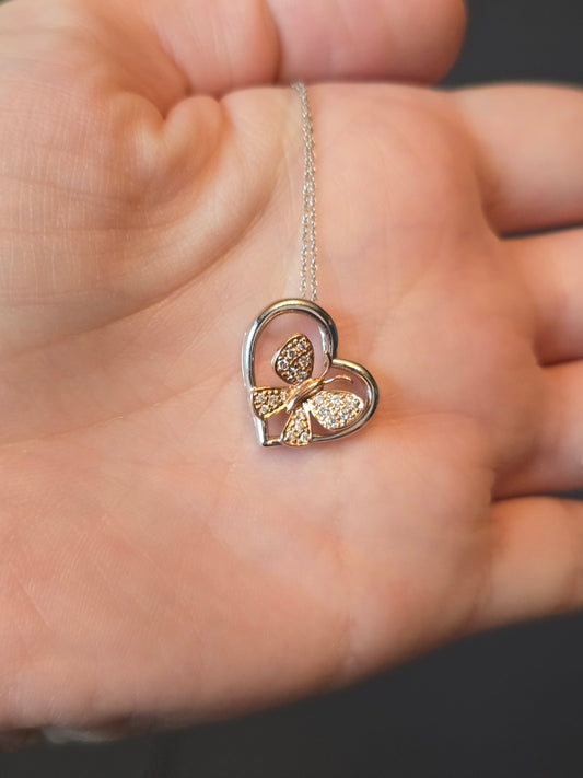 14K White Gold Necklace with Rose Gold Butterfly