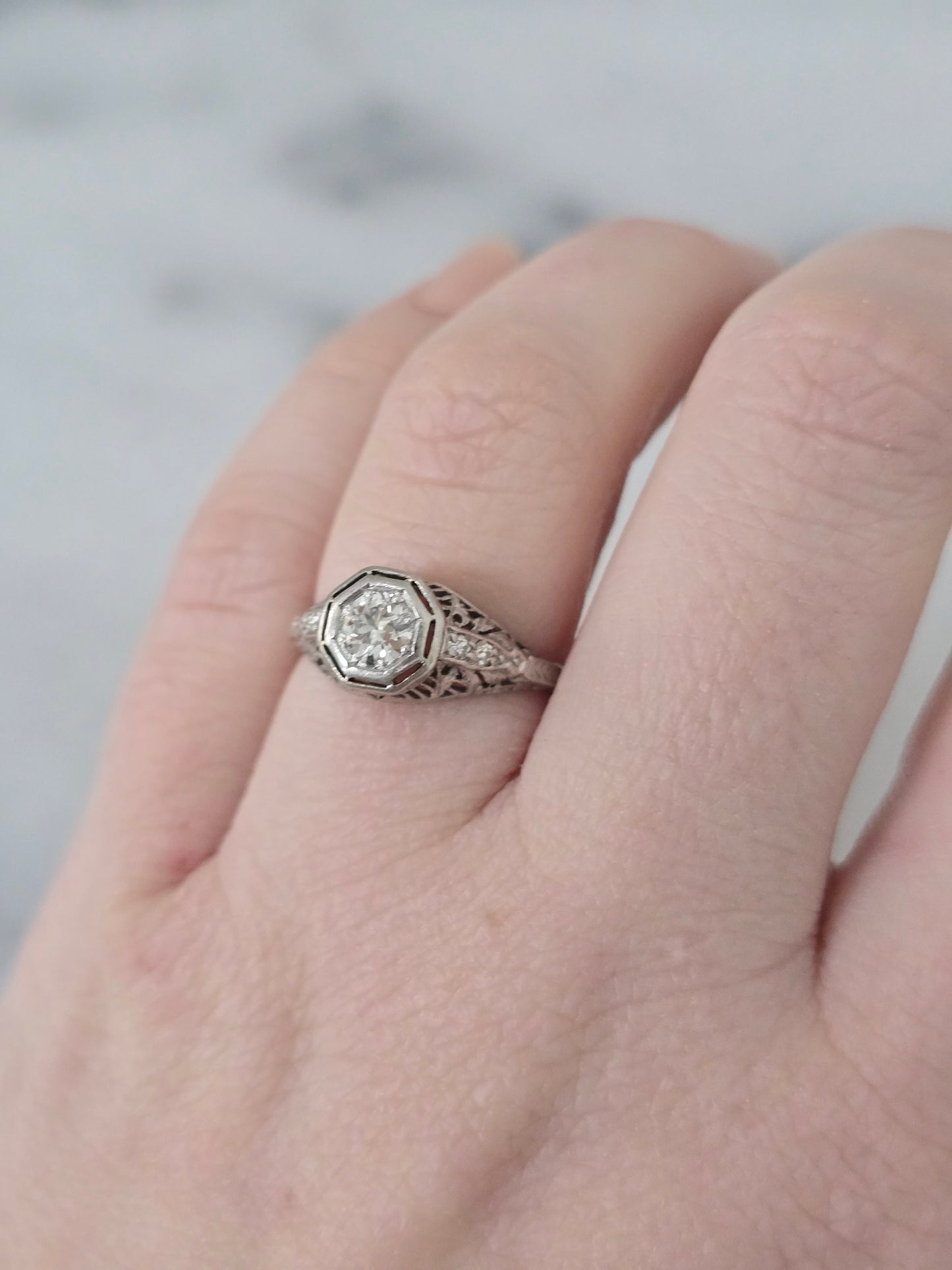 Antique Platinum 0.43ct European Cut Center Diamond Ring