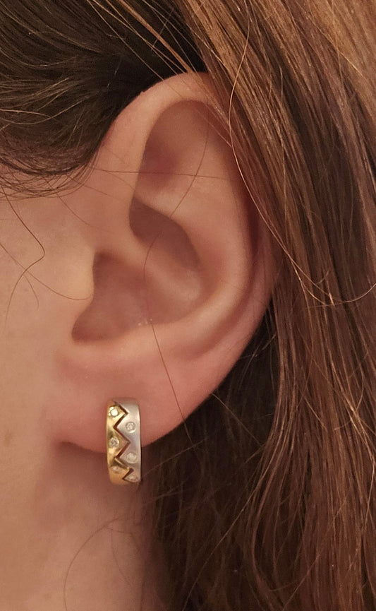 18K Two-Tone 0.14 CTW Diamond Huggie Hoop Earrings