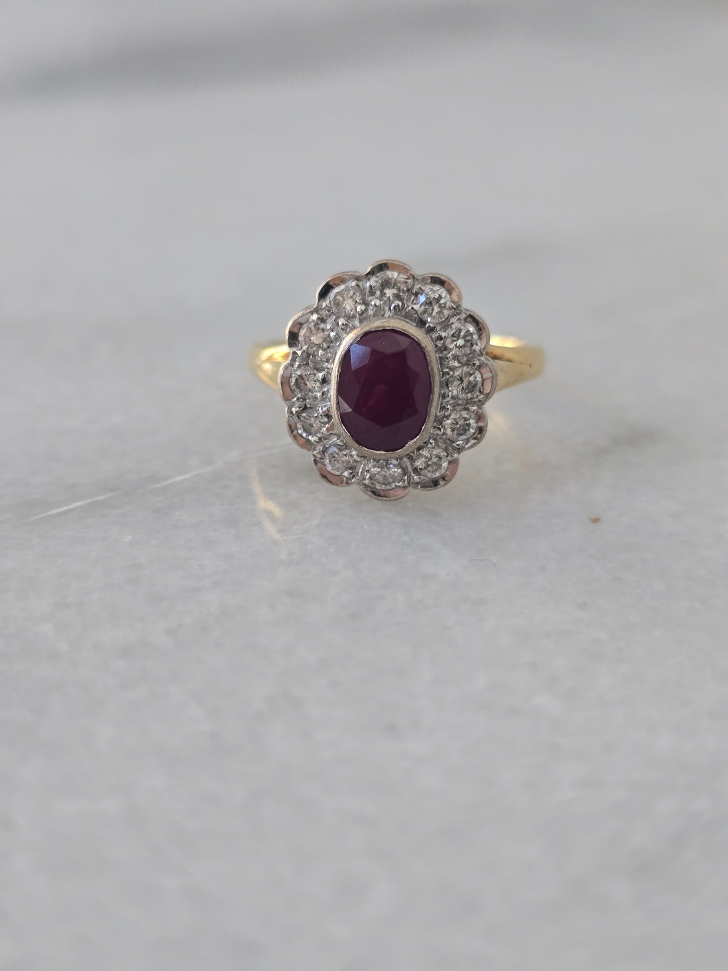 18k Diamond and Ruby Cluster Ring