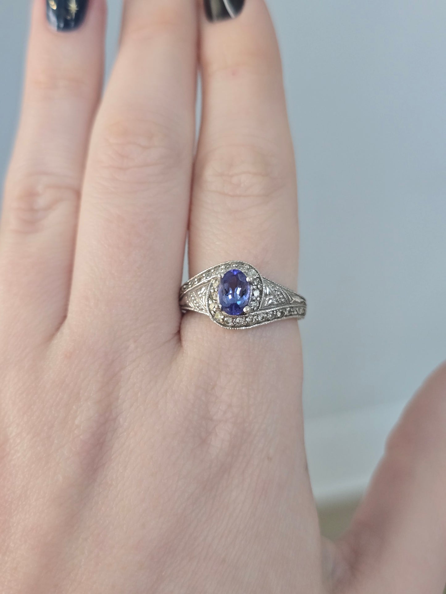 14k White Gold Tanzanite and Diamond Ring