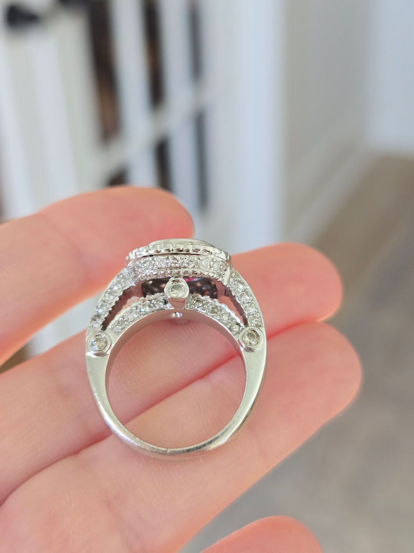 18k White Gold Pink Tourmaline and Diamond Ring