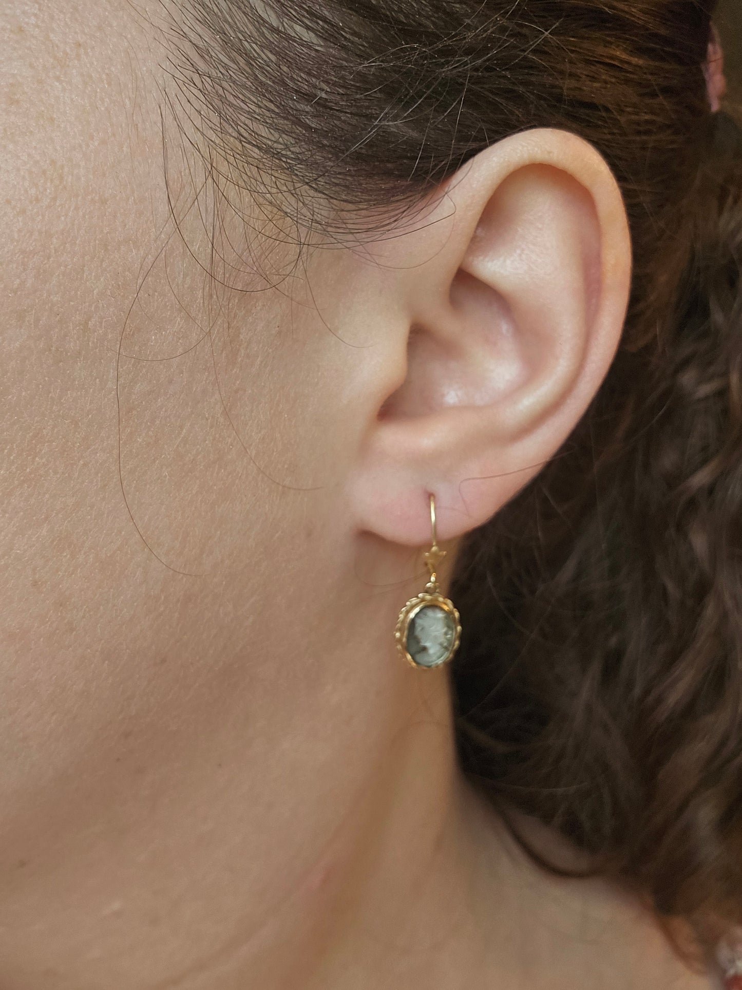 14K Mother-of-Pearl Carved Cameo Earrings