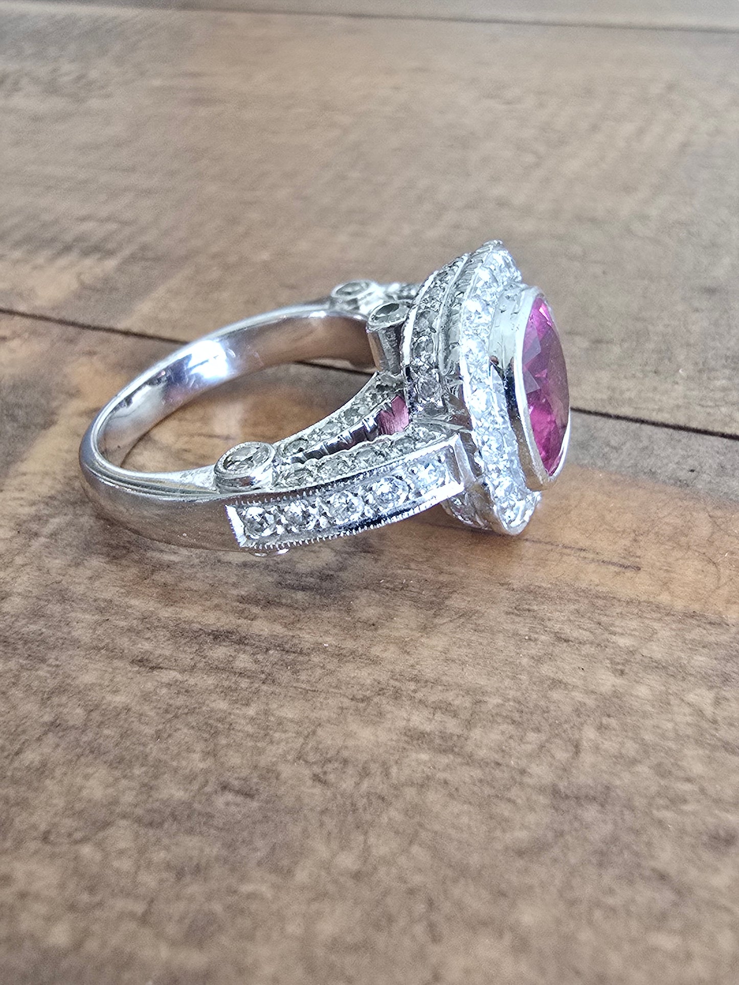 18k White Gold Pink Tourmaline and Diamond Ring