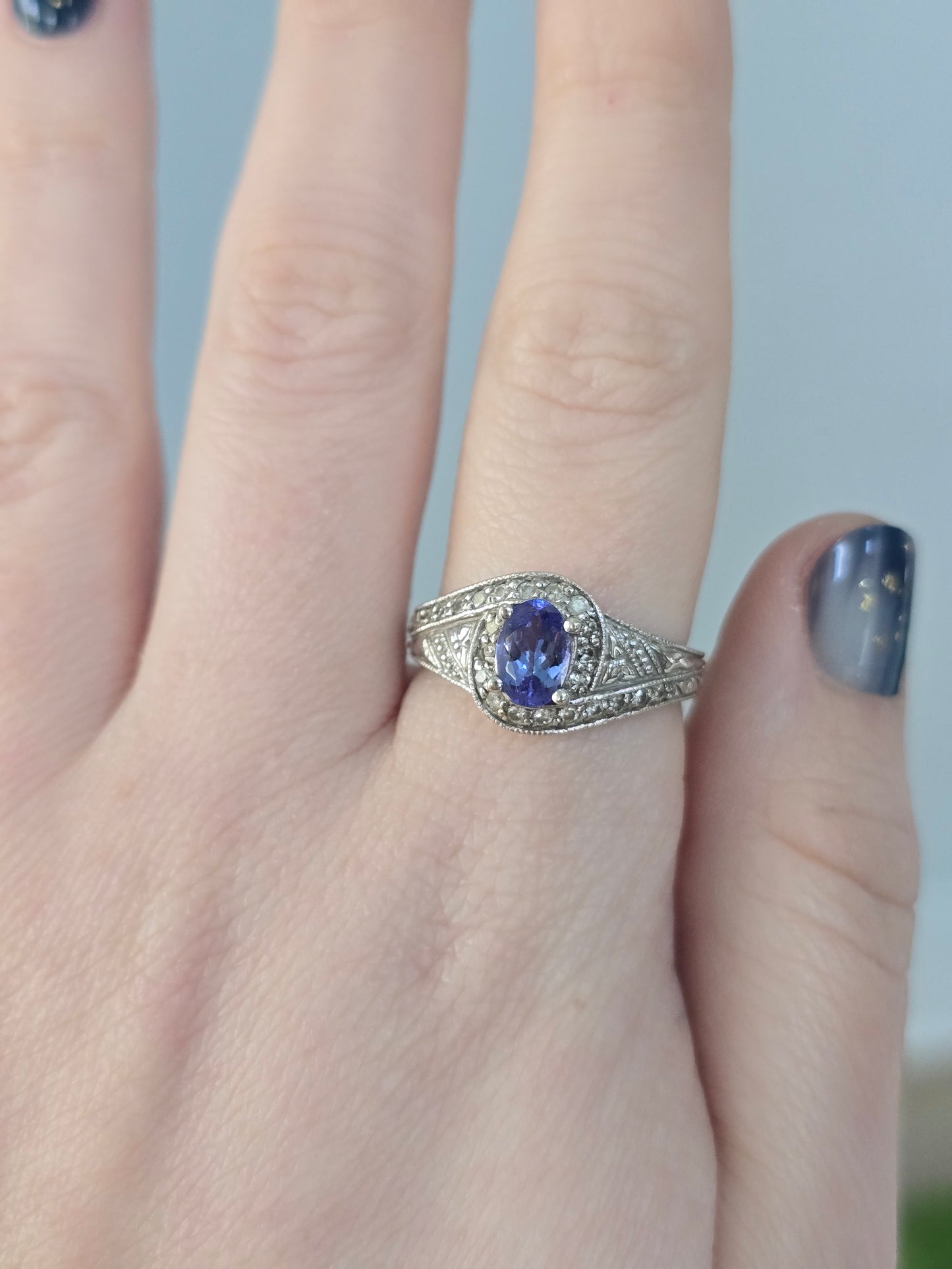 14k White Gold Tanzanite and Diamond Ring