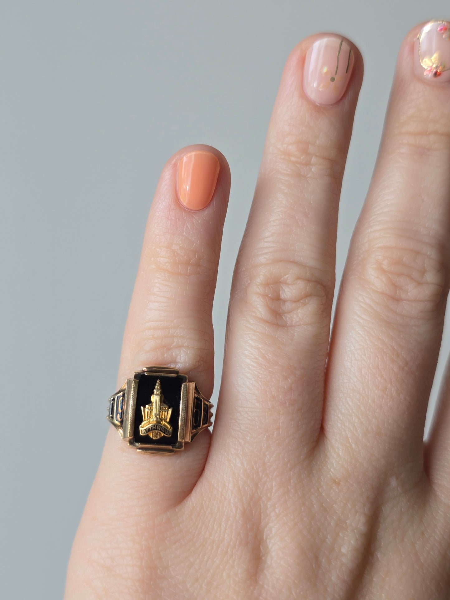 1956 10K Rose Gold Black Onyx & Enamel Withrow High School Class Ring