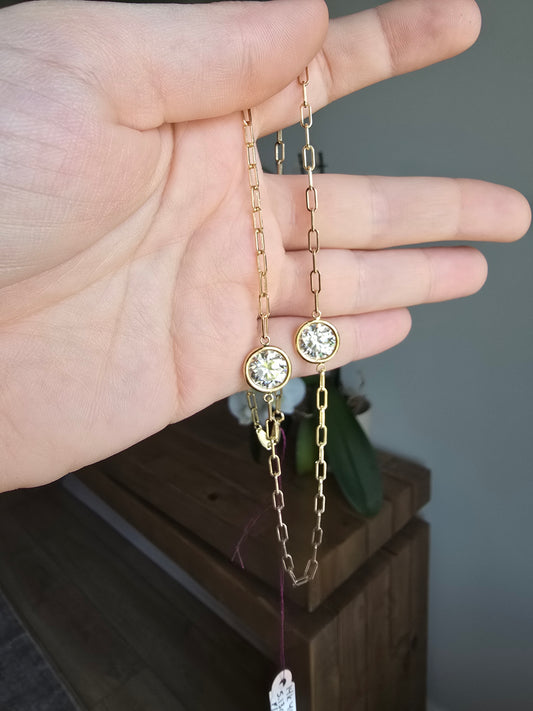 14K Yellow Gold Paper Clip Necklace with Lab Grown Diamond Stations