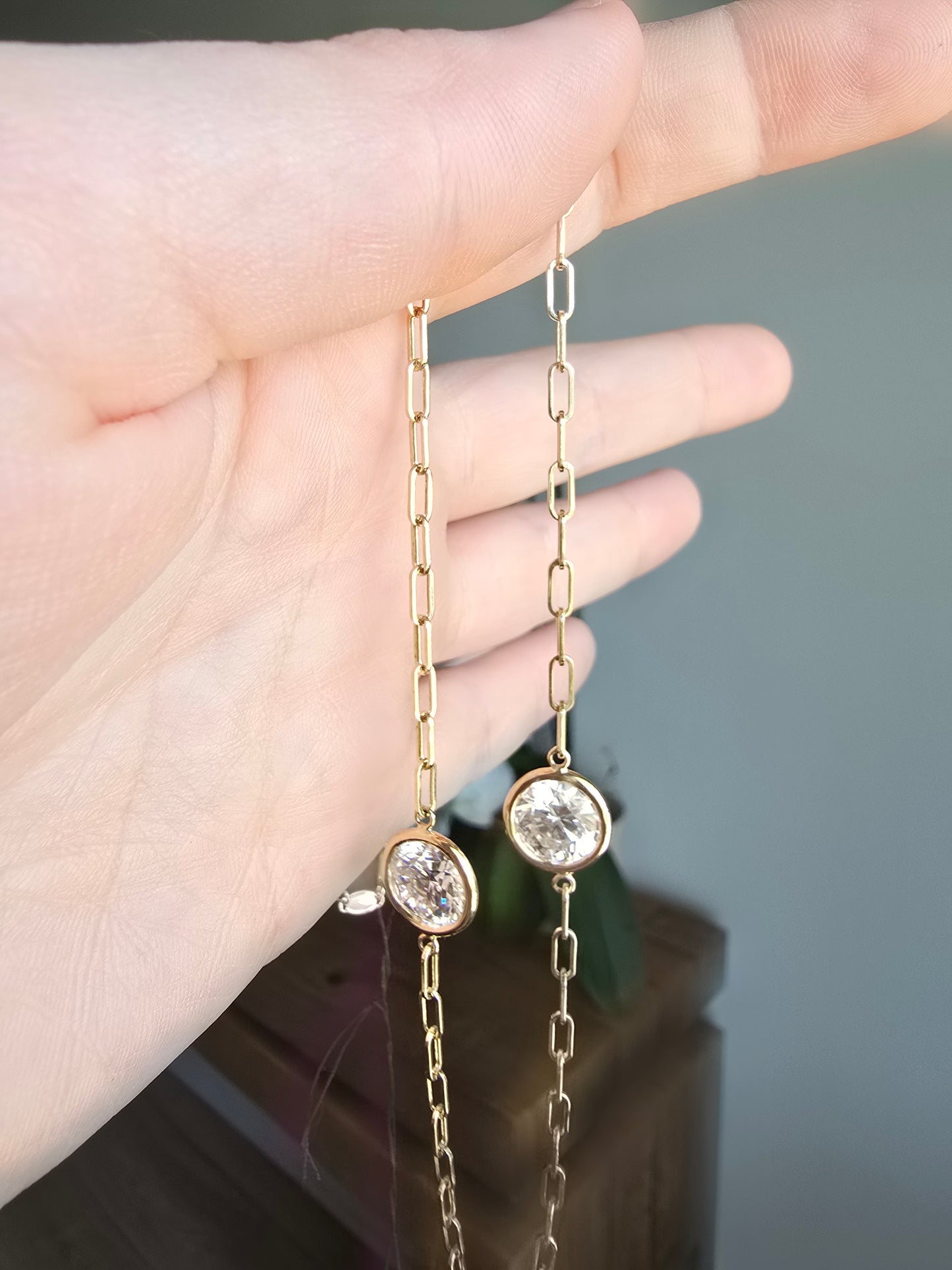 14K Yellow Gold Paper Clip Necklace with Lab Grown Diamond Stations