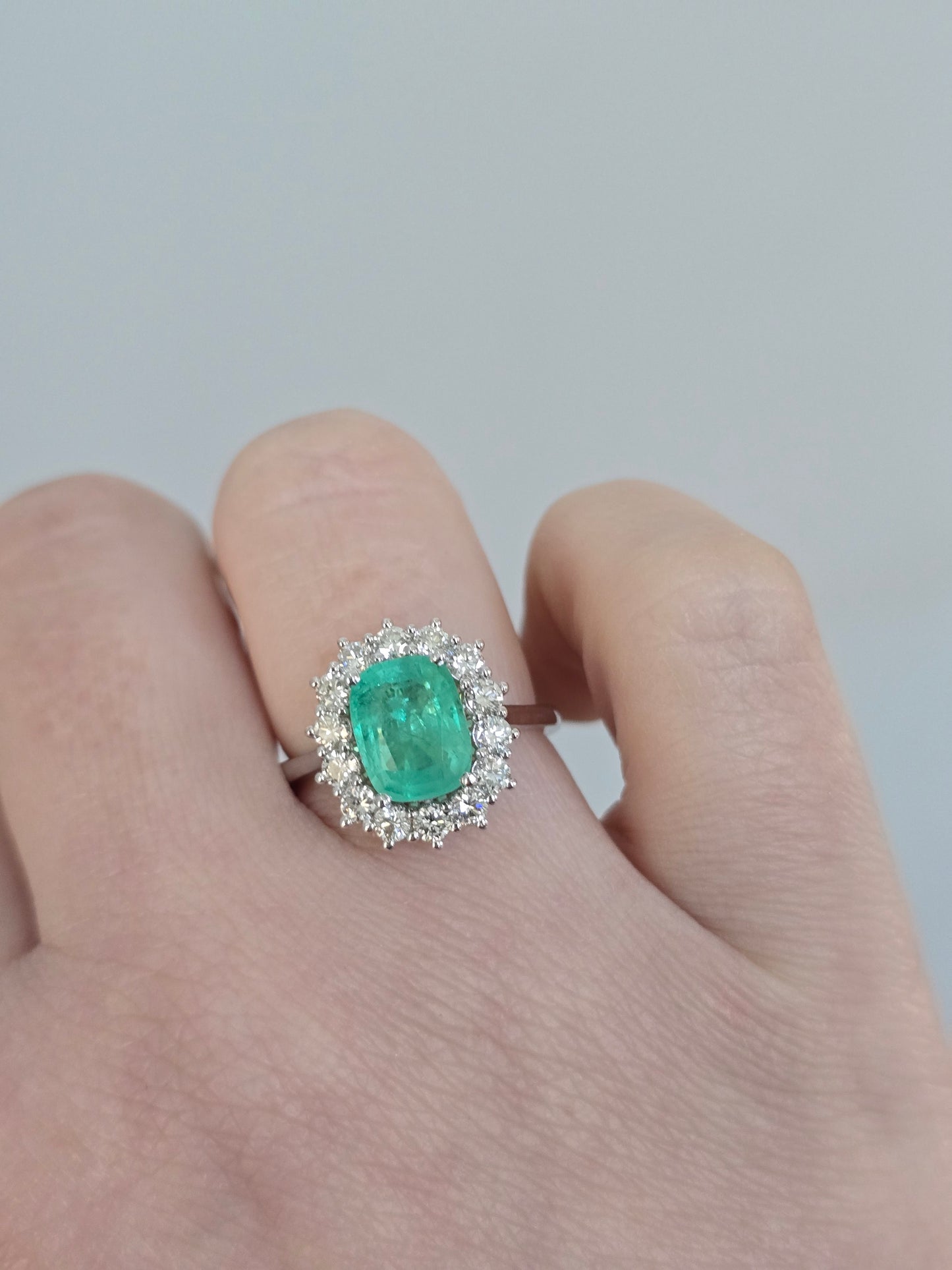 18k White Gold 1.90 CT Emerald and Diamond Ring