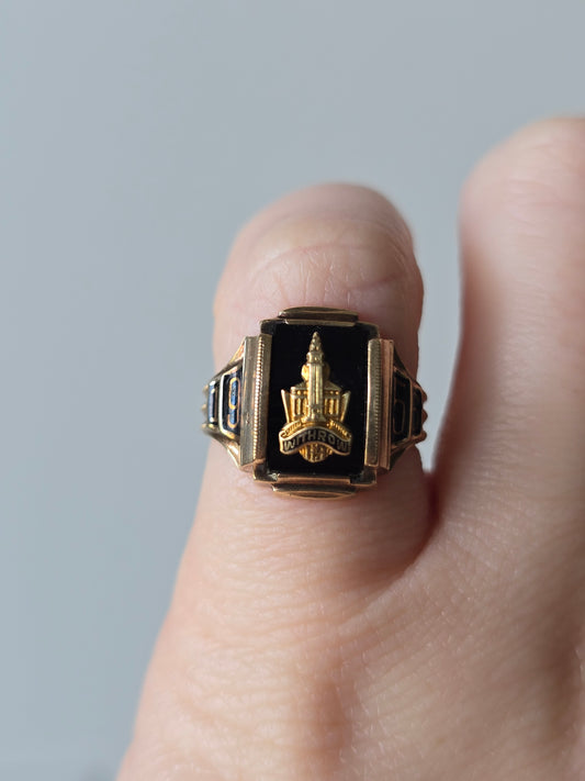 1956 10K Rose Gold Black Onyx & Enamel Withrow High School Class Ring