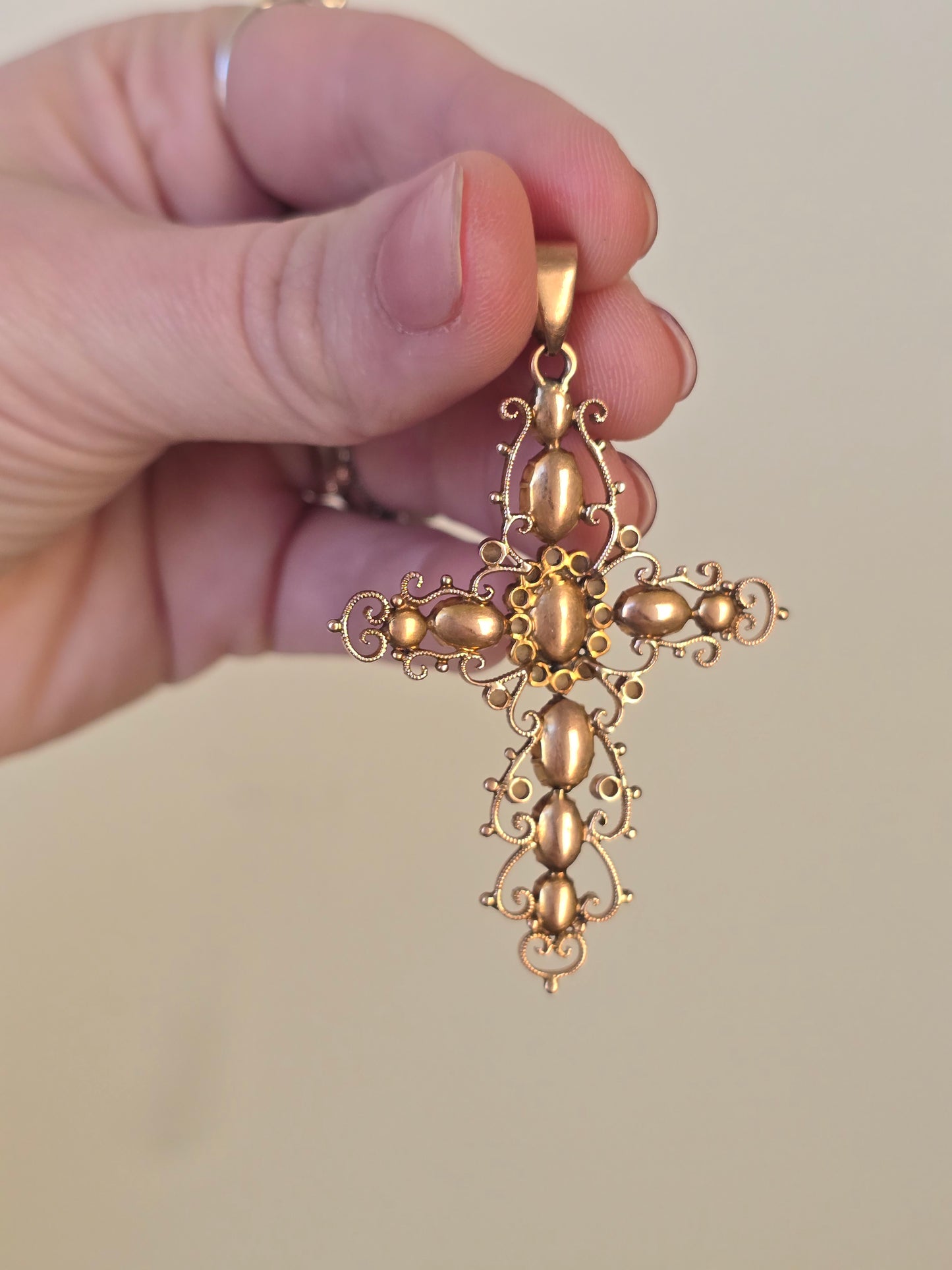 10K Garnet and Seed Pearl Cross Pendant