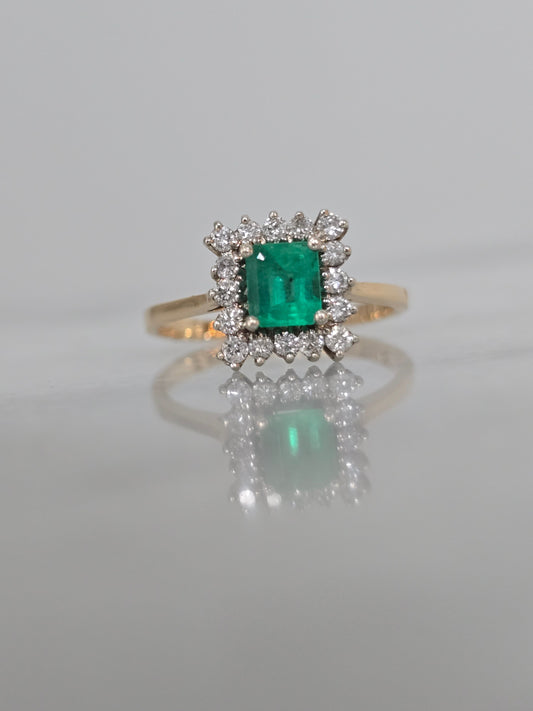 14k Yellow Gold Emerald and Diamond Ring