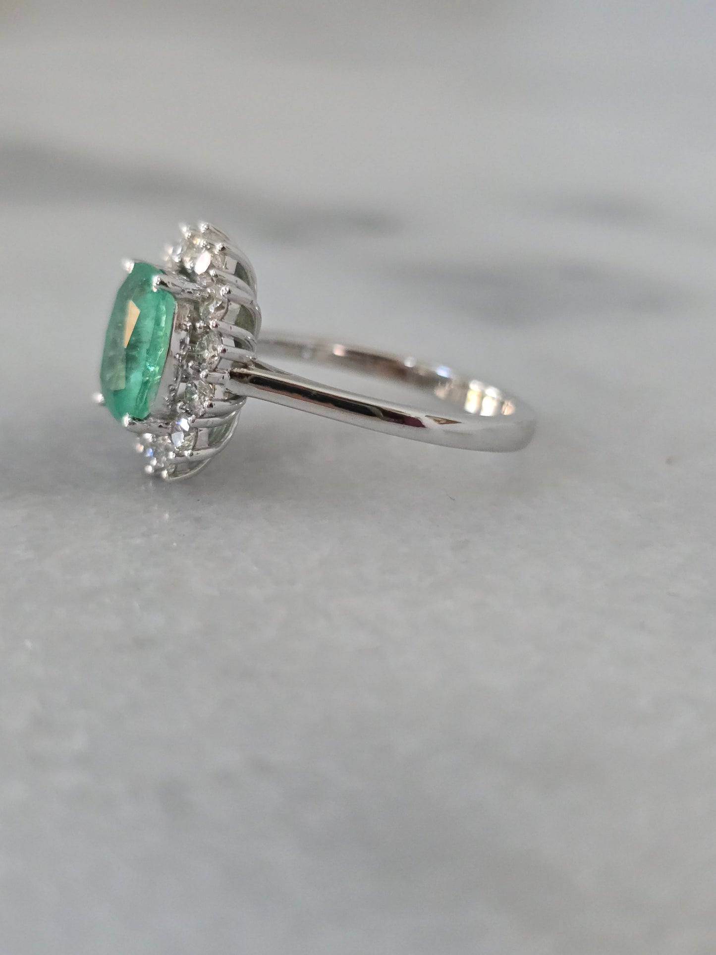18k White Gold 1.90 CT Emerald and Diamond Ring