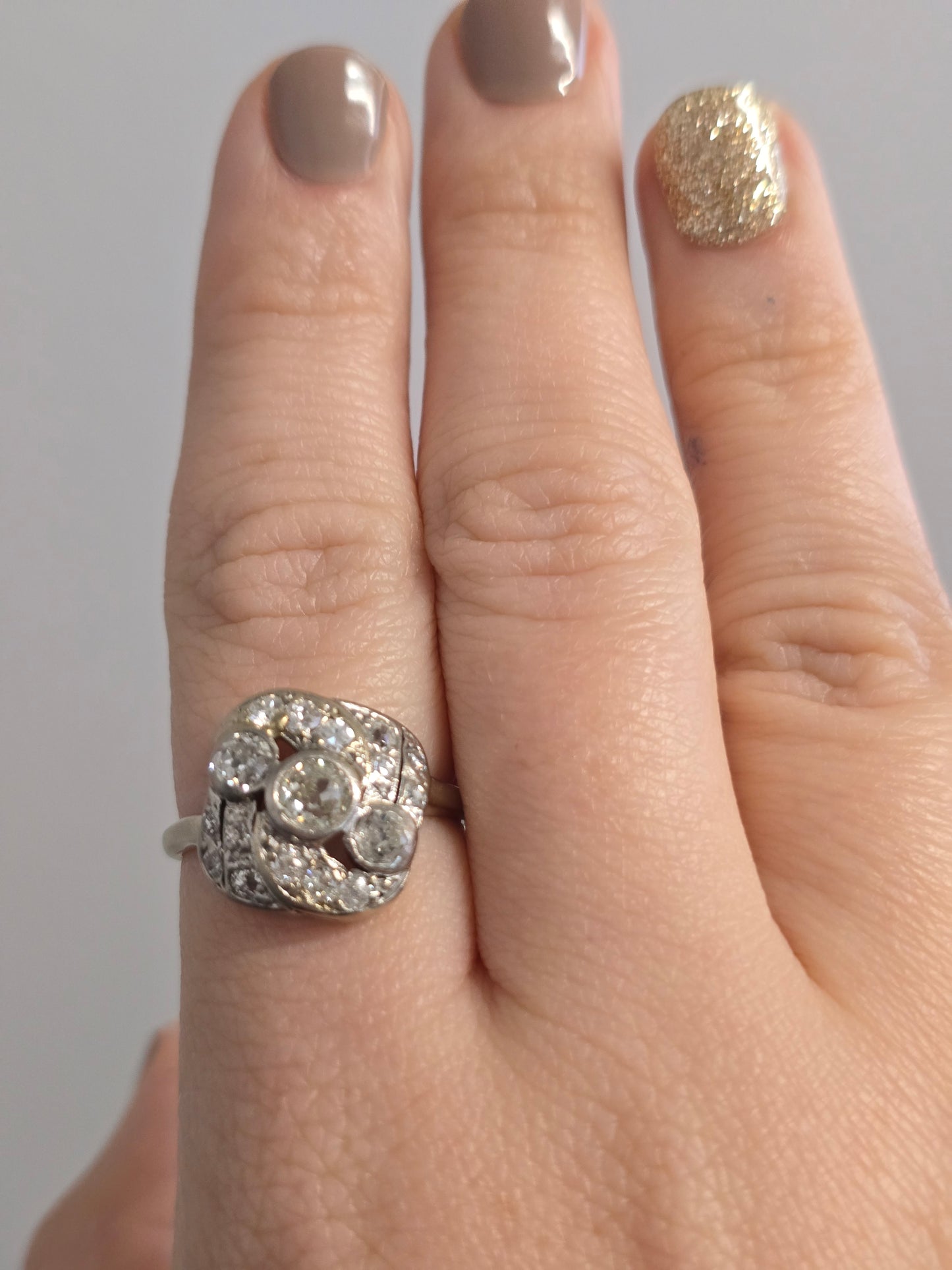 14k White Gold Art Deco Ring