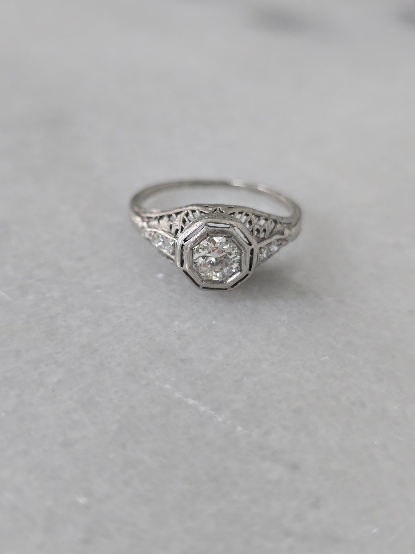 Antique Platinum 0.43ct European Cut Center Diamond Ring