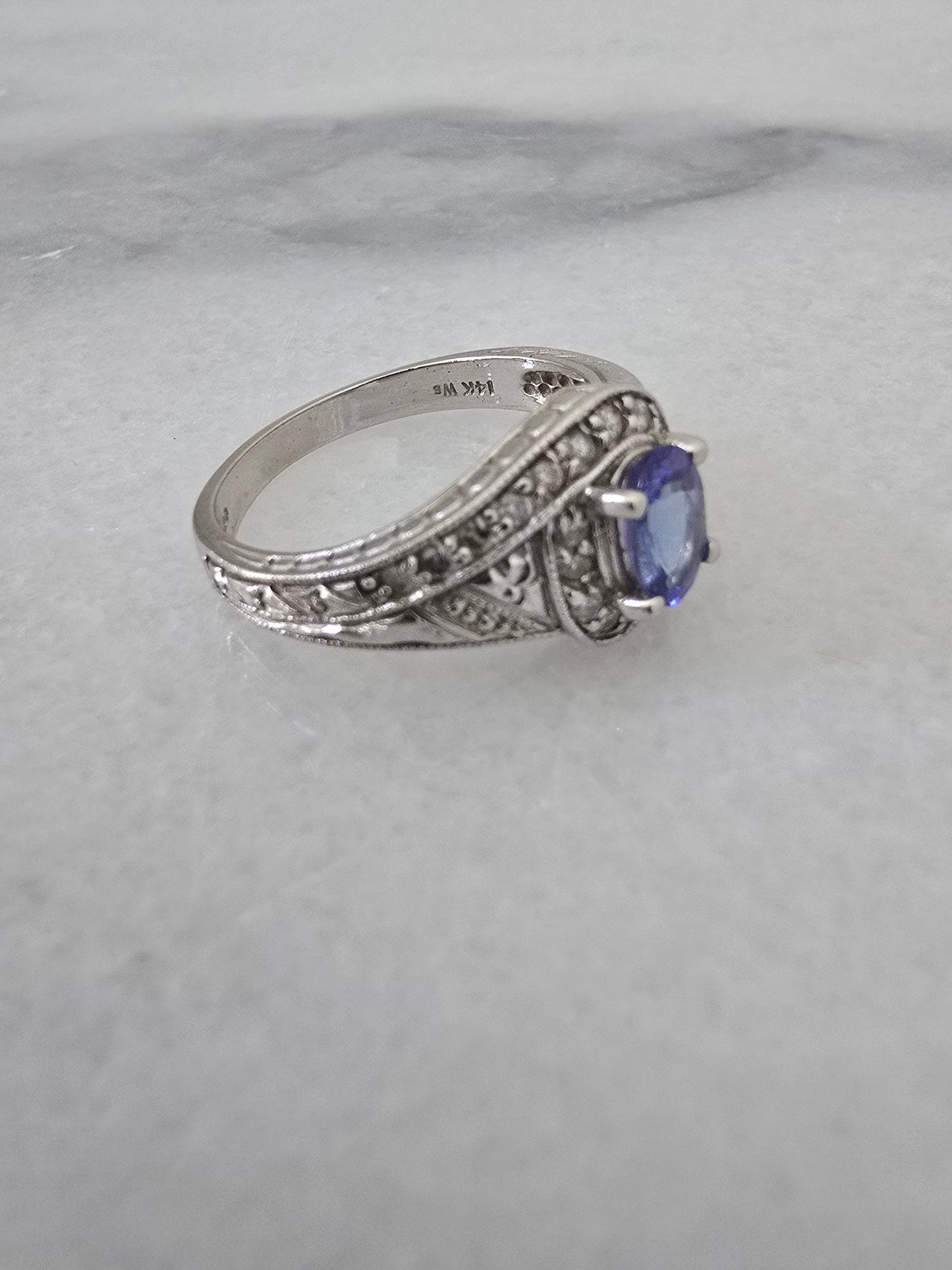 14k White Gold Tanzanite and Diamond Ring